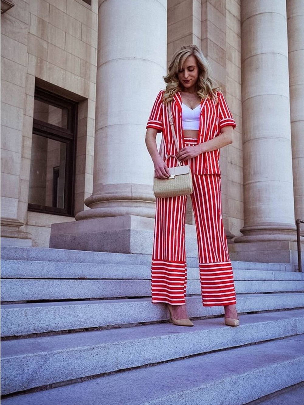 Zara Red and White Striped Palazzo Pants Size M